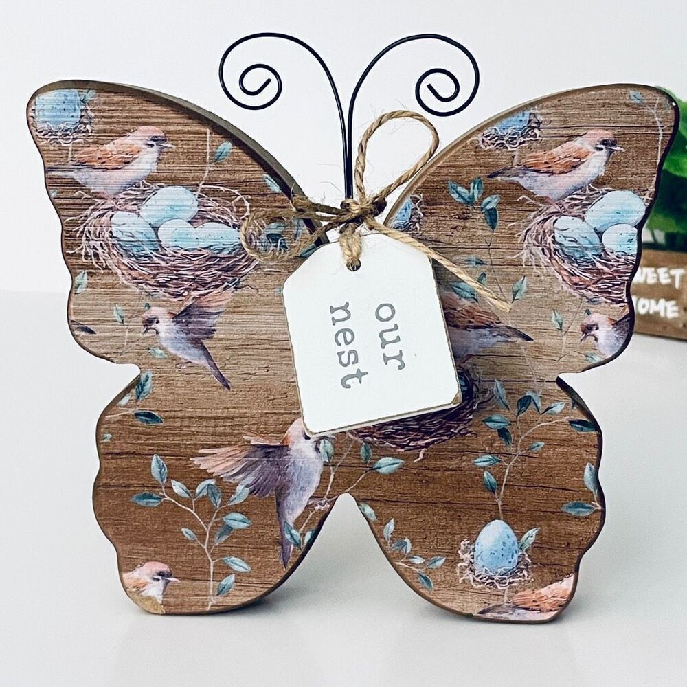 NWT Quill to Paper Tabletop Stand Wood Decor our nest Printed Butterfly Decor